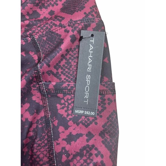 Tahari Sport Cell Pocket High-Waisted Burgundy & Black Snake Print Leggings 1X - Picture 9 of 10